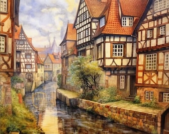 Quedlinburg Alemania arte de pared pintura diseño decoración impresión digital pantalla papel tapiz REGALO