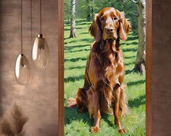 Oil painting Irish Setter digital download print art wall art decor Dog portrait Summer landscape GIFT