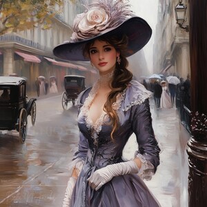 Portrait of Victorian era woman  Vintage painting wall art decor for entryway  Antique Academia Painting Impressionist art