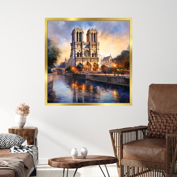 Notre Dame De Paris Watercolor Painting: Seine River Art (digital