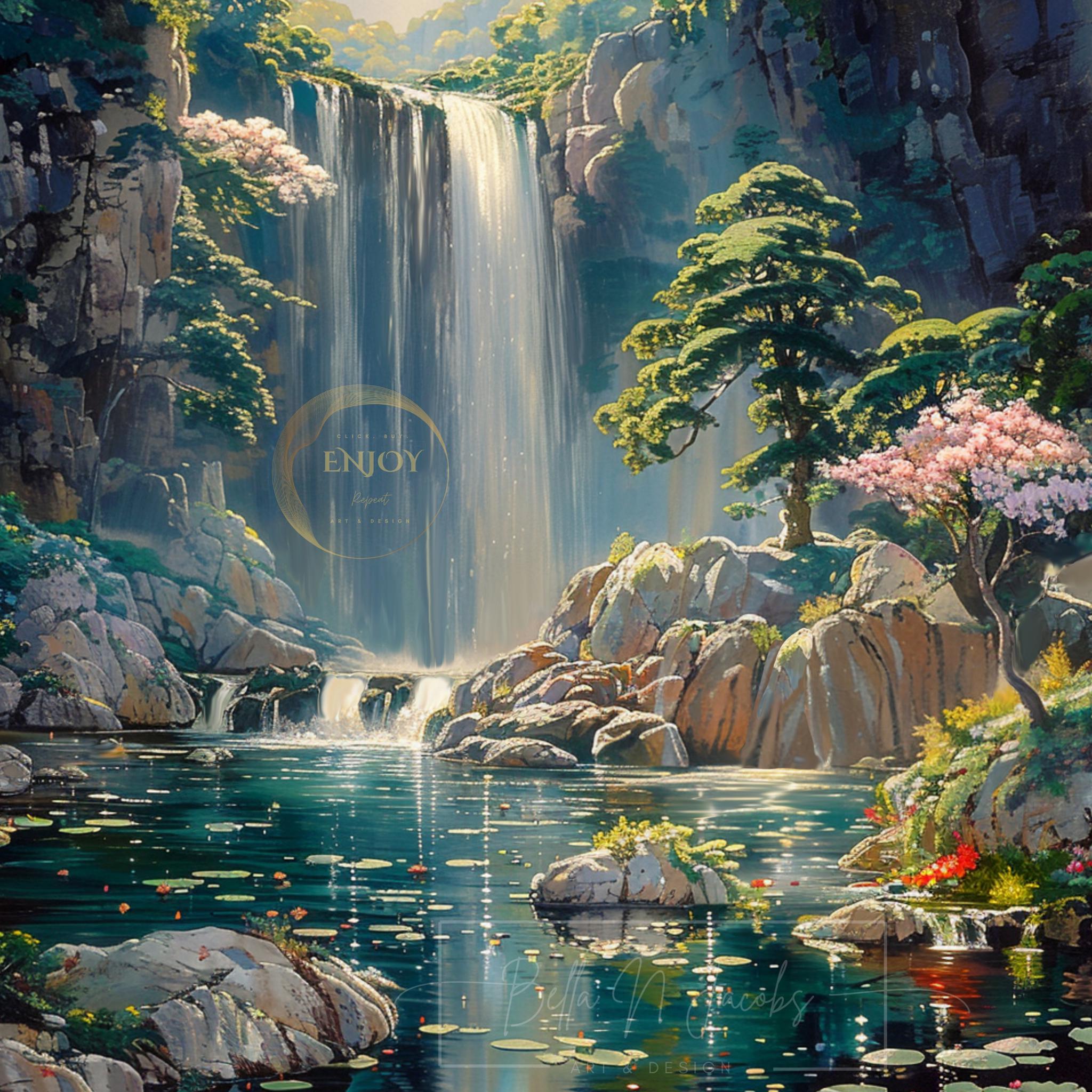 Tableau Verre Trempé Art Mural Moderne Cascade Verte Décoration Intérieure