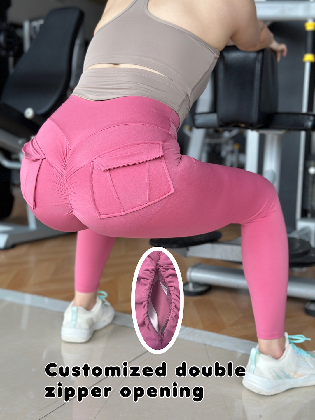 Multi-pocket pants women overalls stitching tight-fitting sports running fitness yoga pants