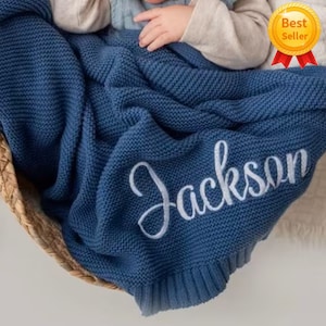 Personalized Baby Blanket, Baby gift, Newborn gift, Personalized Name,Stroller Blanket,Embroidery Gift for Baby, Soft Breathable Cotton Knit