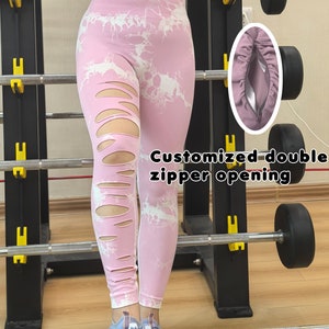 Braided yoga leggings, bohemian style, festival wear, ring fashion, ripped leggings, pole dancing, split braids