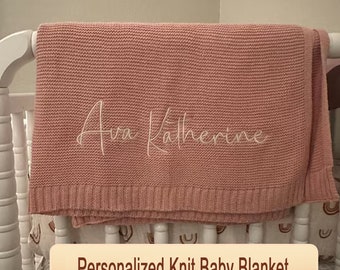 Personalized Baby Blanket, Baby gift, Newborn gift, Personalized Name,Stroller Blanket,Embroidery Gift for Baby, Soft Breathable Cotton Knit