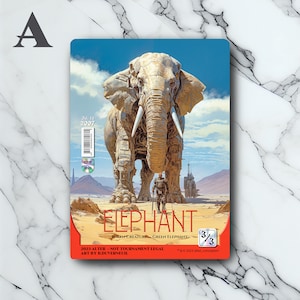 Elephant Token - Retro Futuriste - Full Art Holographique - pour les collectionneurs & les joueurs MTG - Carte Magic Altérée