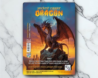 Ancient Copper Dragon - Vintage - Full Holographic Art - for Collectors and MTG Players - Altered Magic Cards