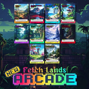 Fetch Lands – Arcade-Stil / RetroGaming – vollständige holografische Kunst – für Sammler und MTG-Spieler – veränderte Zauberkarten