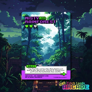 Misty Rainforest - Arcade / Retro Gaming - Full Art Holographique - pour les collectionneurs et les joueurs MTG - Cartes Magic Altérées