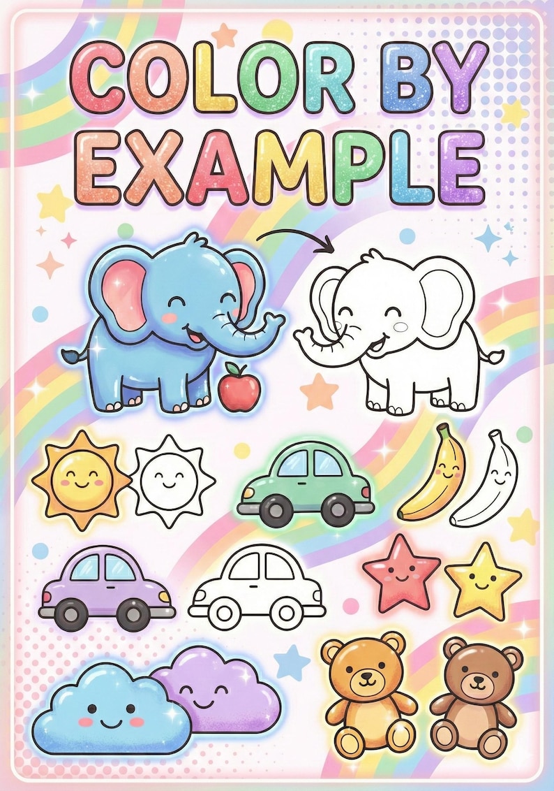 Friendly Dinosaur Color by Example, Preschool Coloring Book PDF, Learn ...