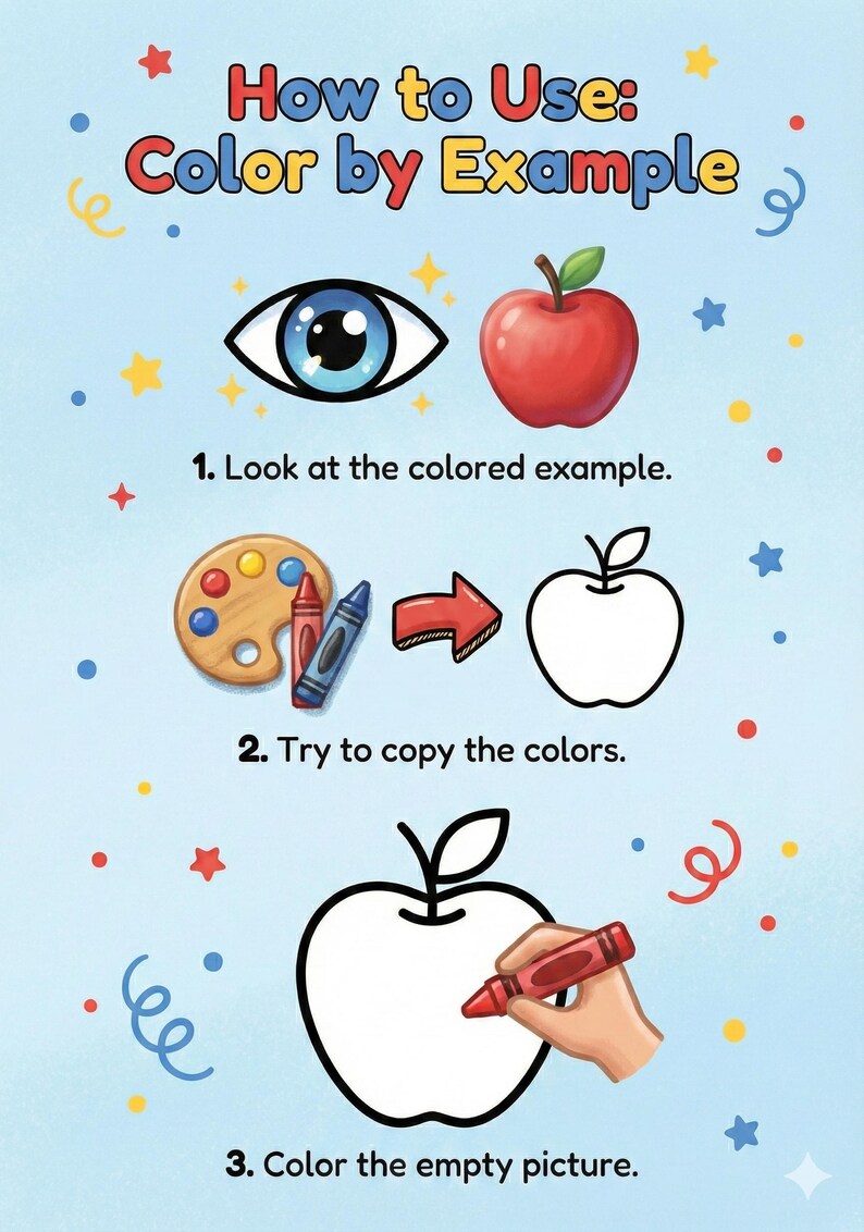 Color by Example Coloring Book for Kids 50 Pages PDF A4, Learn Colors ...