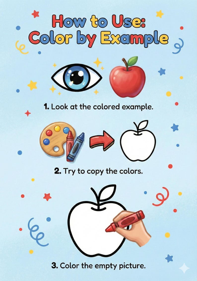 Friendly Dinosaur Color by Example, Preschool Coloring Book PDF, Learn ...