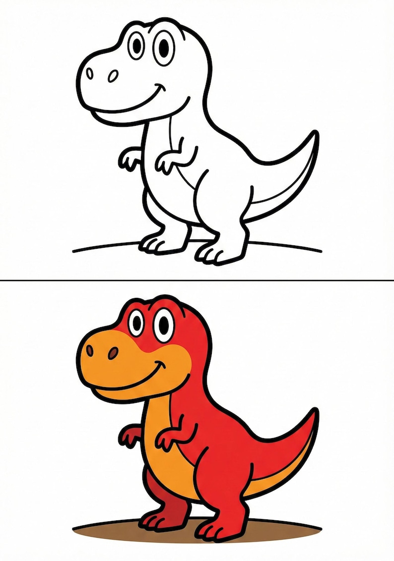 Friendly Dinosaur Color by Example, Preschool Coloring Book PDF, Learn ...