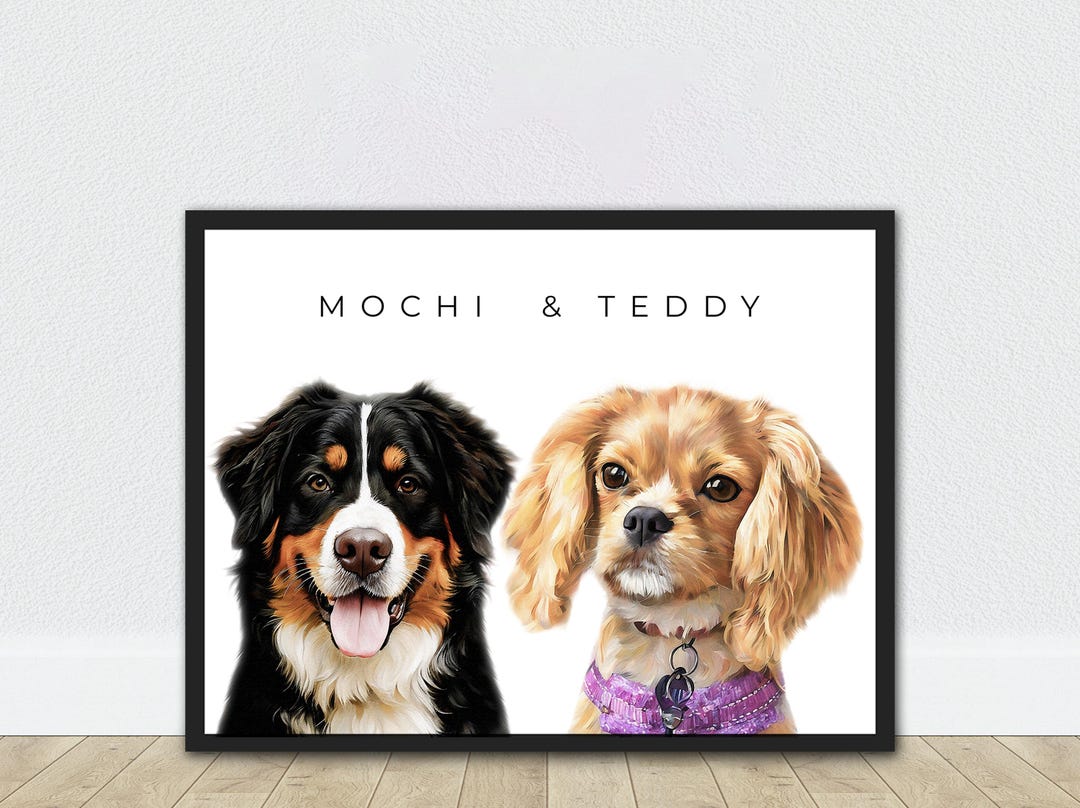 Custom 2 Pets Portraits Using Pet Photo Personalized Digital Dog ...