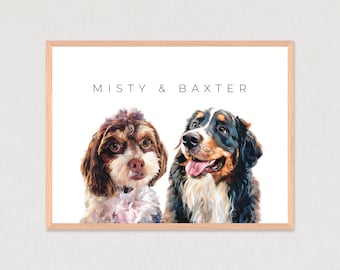 Custom Two Pet Portraits from Photo, Personalized Digital Pet Art, Pet Sympathy Gift, Memorial Gift for Pet Lovers