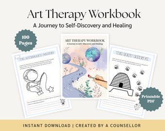Cahier d'exercices d'art-thérapie pour enfants - PDF imprimable de 100 pages | Activités de guérison émotionnelle et de conseil créatif