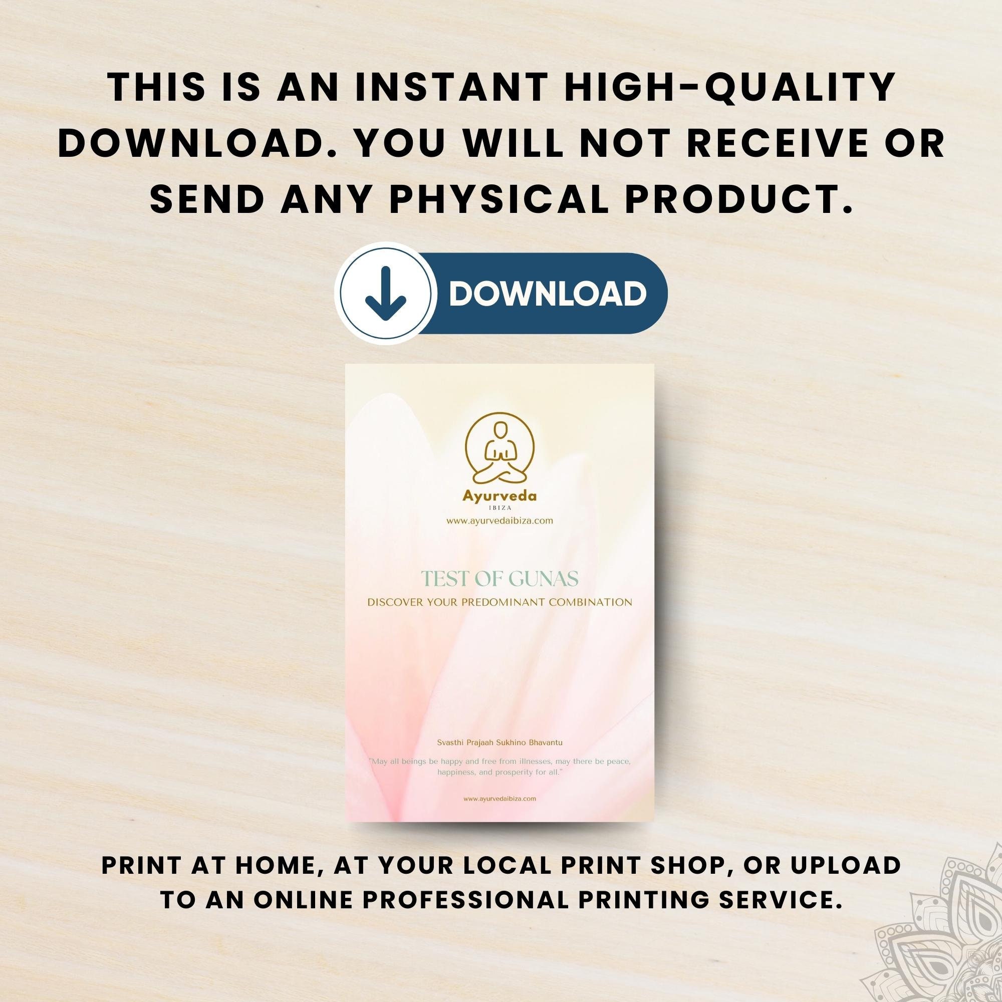 Ayurveda Gunas Test Printable Workbook With Ayurvedic Knowlege