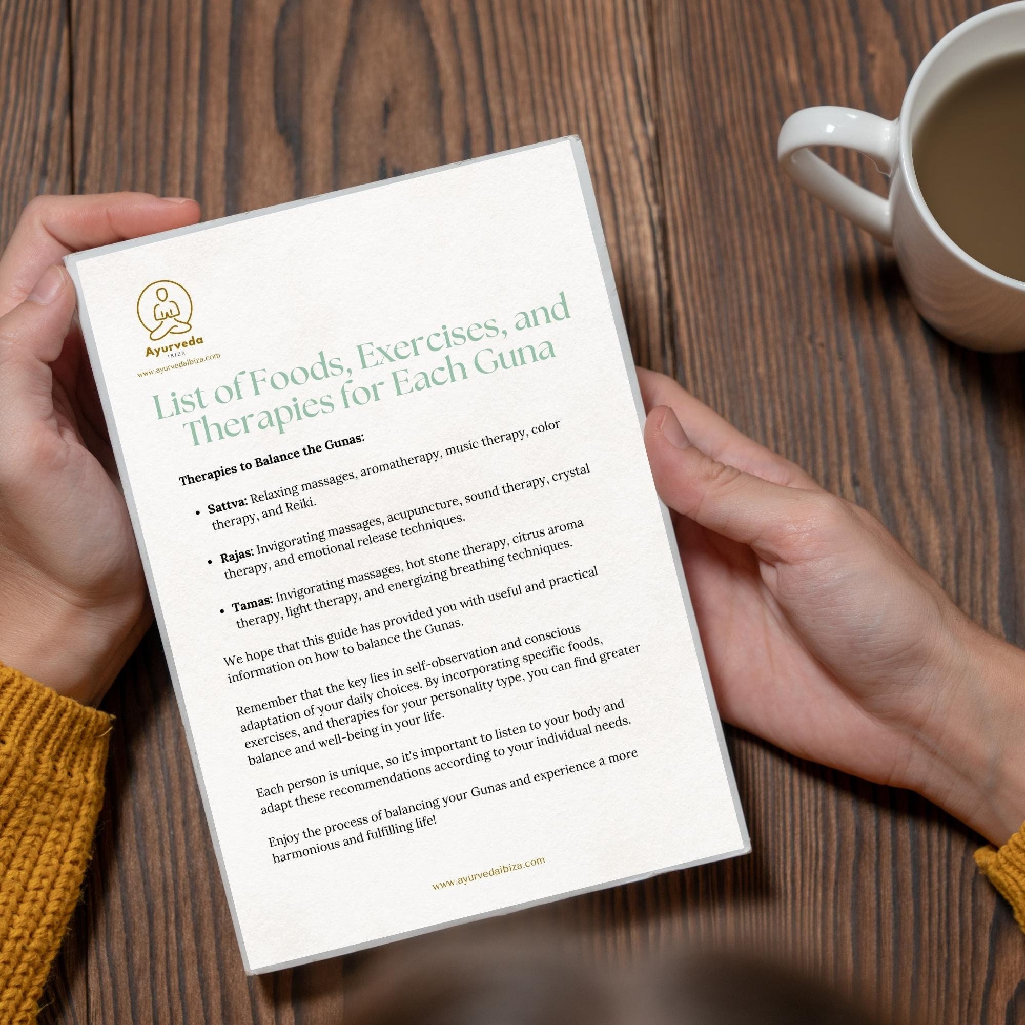 Ayurveda Gunas Test Printable Workbook With Ayurvedic Knowlege