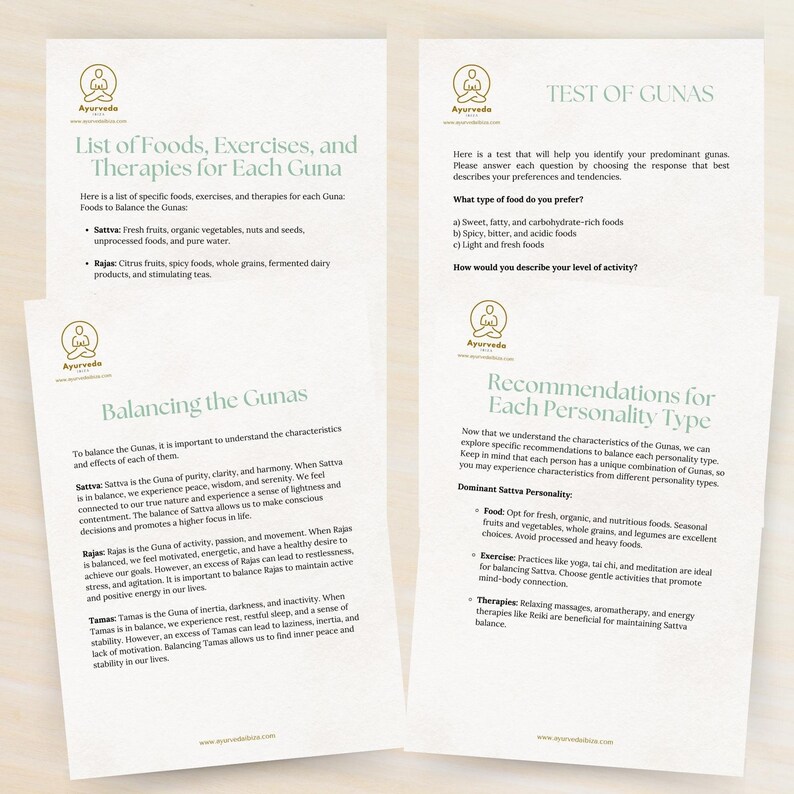 Ayurveda Gunas Test Printable Workbook With Ayurvedic Knowlege