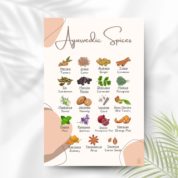 Ayurvedic Printable Poster with Spices for Cooking | Plants for Ayurvedic infusions | Digital guide to Ayurvedic spices | Digital Art