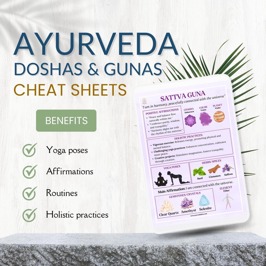 Ayurveda Doshas and Gunas Printable Cheat Sheets Ayurvedic Etsy