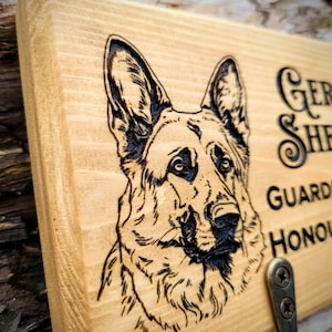 Personalised Dog Lead HooK German Shepherd Alsatian Wood Leash Wall Gift Hanger Key Hook