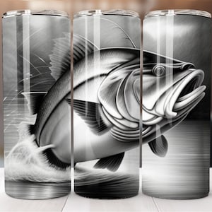 Fish, Bass, Black and White, Sketch, 20oz Skinny Tumbler Wrap, Sublimation Design, Straight Tumbler, PNG Digital Download (9.3x8.2)