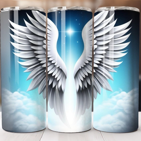 Angel Wings, 20oz Skinny Tumbler Wrap, Sublimation Design, Straight Tumbler, PNG Digital Download (9.3x8.2)
