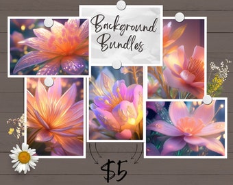 Flowers, Fantasy style, pastel, Background Bundle, (5) -Tumbler Wrap, Sublimation Design, Straight Tumbler, PNG Digital Download (9.3x8.2)