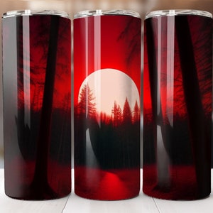 Red Moon, Forest, Nature, 20oz Skinny Tumbler Wrap, Sublimation Design, Straight Tumbler, PNG Digital Download (9.3x8.2)