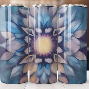 Floral, Blue Flower, symmetrical, 20oz Skinny Tumbler Wrap, Sublimation Design, Straight Tumbler, PNG Digital Download (9.3x8.2)