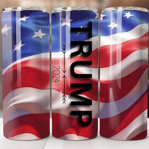 Trump 2024, American Flag, 20oz Skinny Tumbler Wrap, Sublimation Design, Straight Tumbler, PNG Digital Download (9.3x8.2)