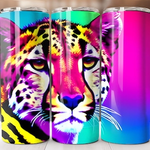Lisa Frank Inspired Cheetah, 20oz Skinny Tumbler Wrap, Sublimation Design, Straight Tumbler, PNG Digital Download (9.3x8.2)