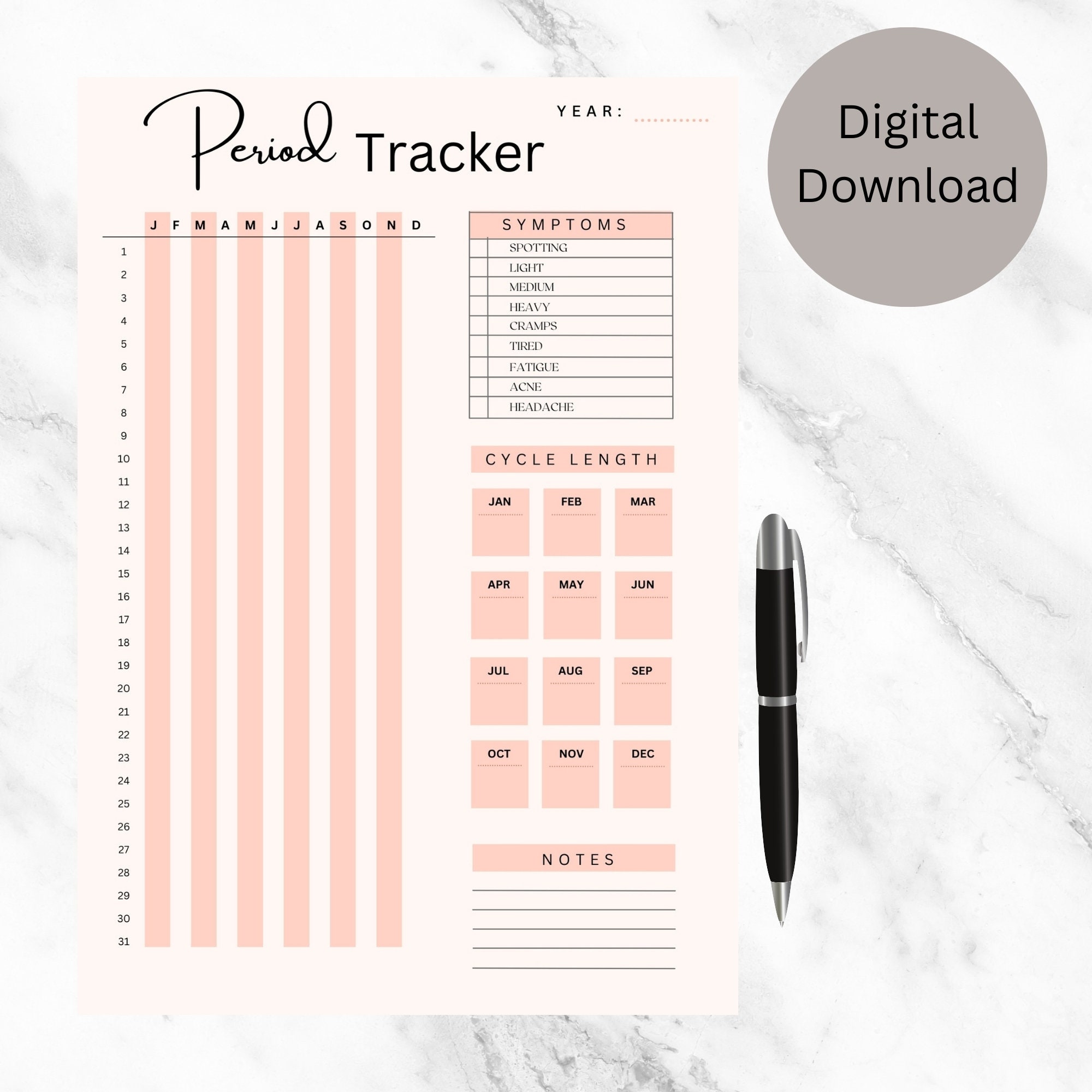 Period Tracker Printable, Cycle Tracker, Menstrual, Period Cycle ...