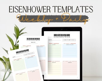 Daily + Weekly Eisenhower Templates - Portrait: 3 styles + fillable, Printable Productivity Planner, iPad Planner, Digital Journal PDF
