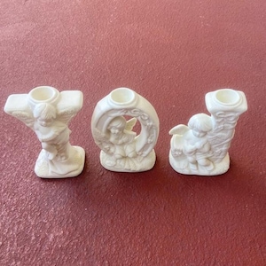 Vintage  Christmas  Angel Cherub Candle Stick Holders Ivory