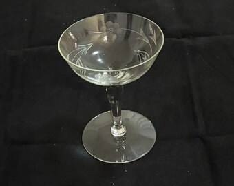 Set of 10 Vintage Engraved Floral Cocktail/Martini Glasses