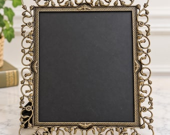 Vintage Fetco Home Decor Ornate Floral Metal Picture Frame 12x10 Tabletop Easel