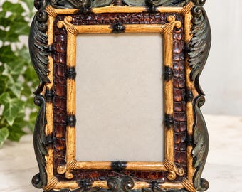 Vintage Tropical Bamboo Wood Picture Frame Ornate Botanical Leaf Boho Decor 9x7