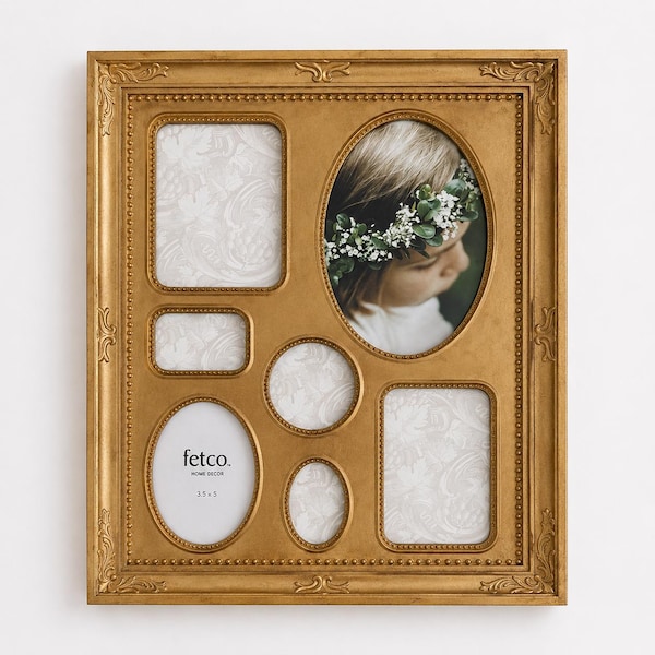 Fetco Gold 7 Opening Collage Picture Frame 15x12 Multi Photo Frame Glass Front