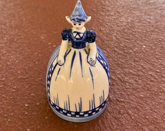 Vintage Delft Blue Lady Bell Figurine Hand Painted Holland Ceramic Bell Dutch Woman