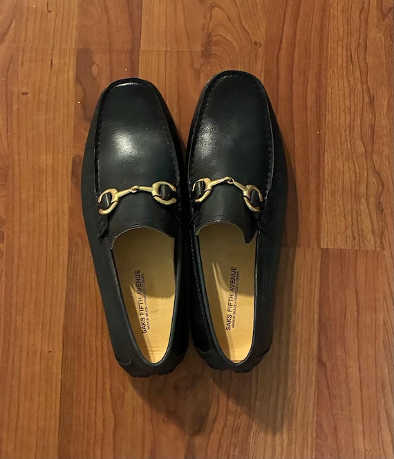 Saks Fifth Avenue Men’s Black Leather Horsebit Loafers Size 8M Made in Brazil