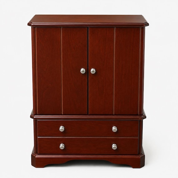 Wooden Jewelry Armoire Box with Mirror Drawers Ring Storage Necklace Cabinet