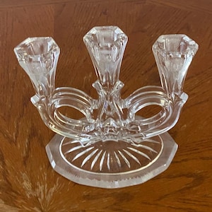 Candle Holder Candleabra  Glass Holds 3 Taper Candles