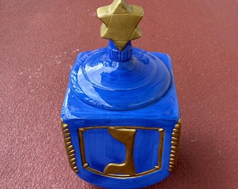Ceramic Dreidel Cookie Jar Judaica  Chanukah 11" X6.5", Jay Import