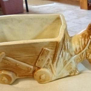 1949, McCoy USA, Scotty dog with cart, nursery planter, brown and beige