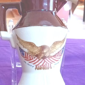 1972, McCoy, Spirit of '76, small milk pitcher, wooden eagle-US flags decals