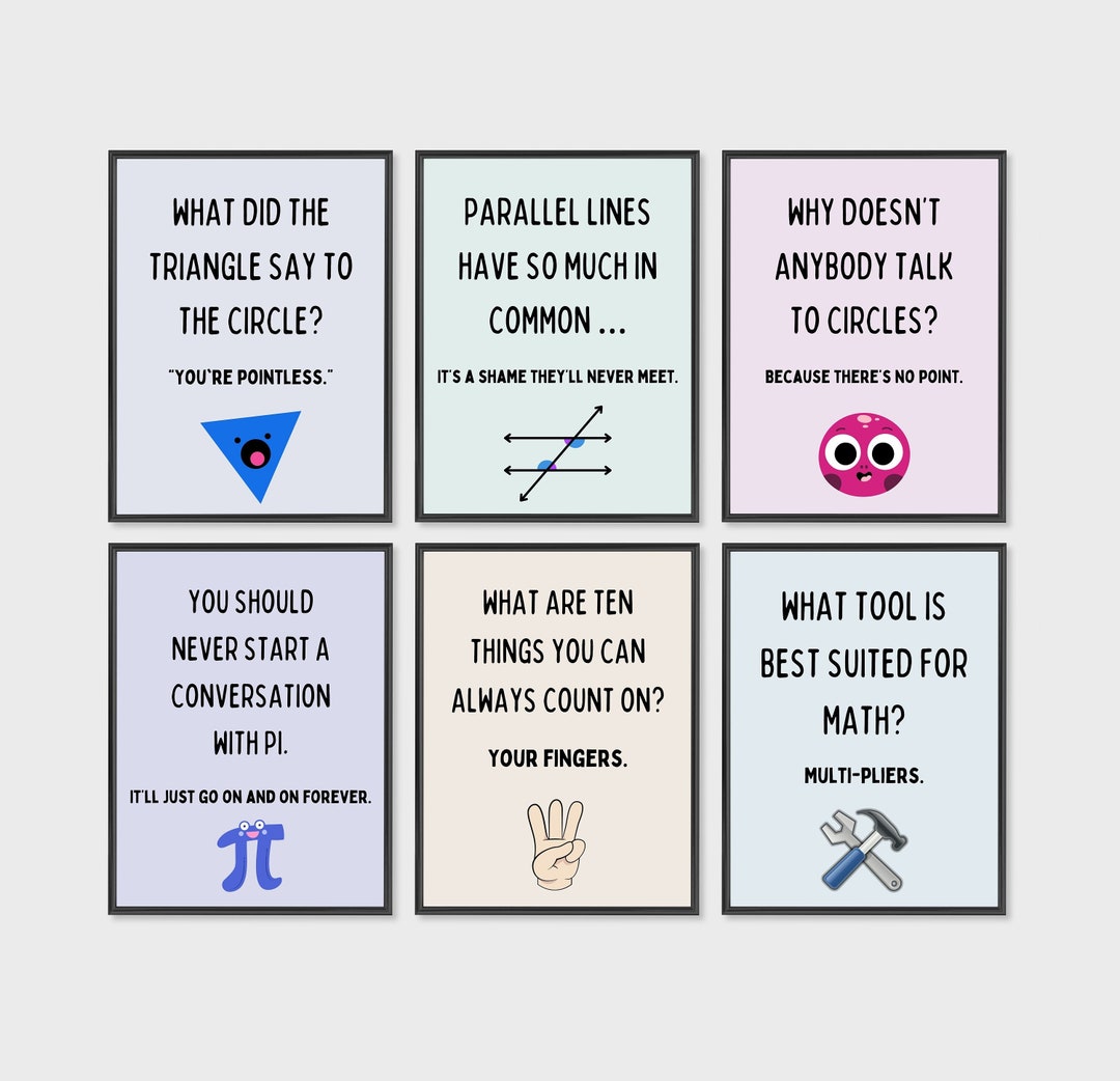 Funny Math Classroom Posters, Set of 6 Math Prints, Math Classroom ...