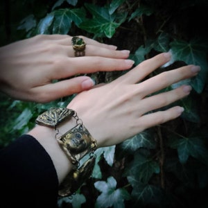 Egypt Style Polymer Clay Bracelet: Fern, Spider, Green Eye