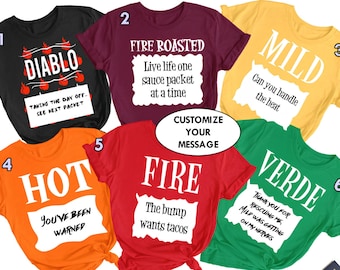 Camisetas familiares a juego con salsa de tacos, camisetas grupales con salsa de tacos, camisetas familiares con salsa picante, camisetas de disfraces de Halloween, camisetas de fiesta con salsa de tacos